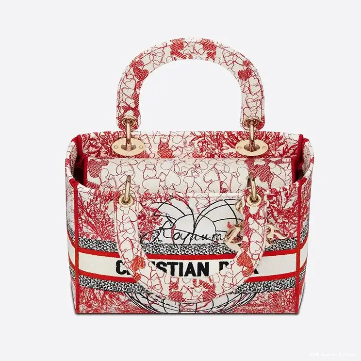 Cheap d'Amour Lady Red Medium Bag Canvas Dioramour Motif D-lite D-Royaume White 0530 Luxury